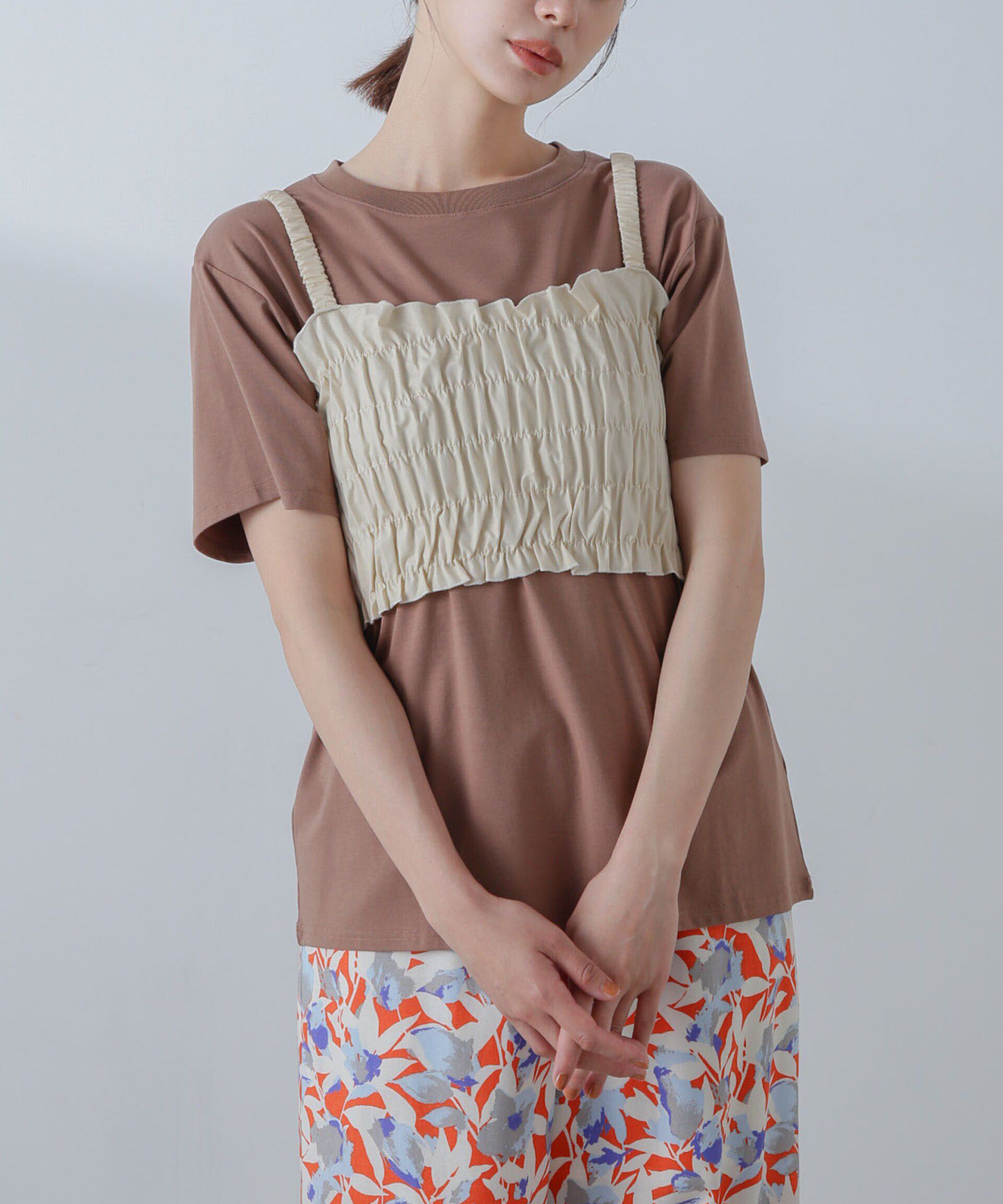 nano･universe「RITA ROW/Poplin smoked body」|ダウンベスト・ベスト|ベージュ