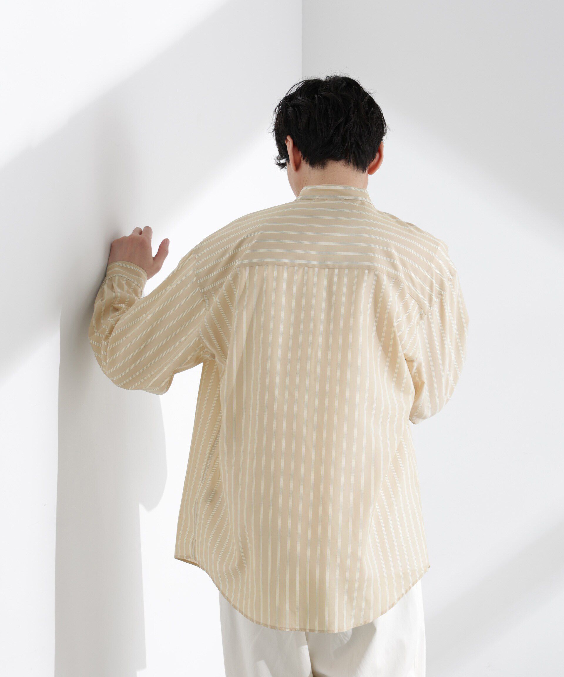 nano･universe「「大人のワイドシャツ」バンドカラー　ストライプ 長袖」|シャツ・ブラウス|