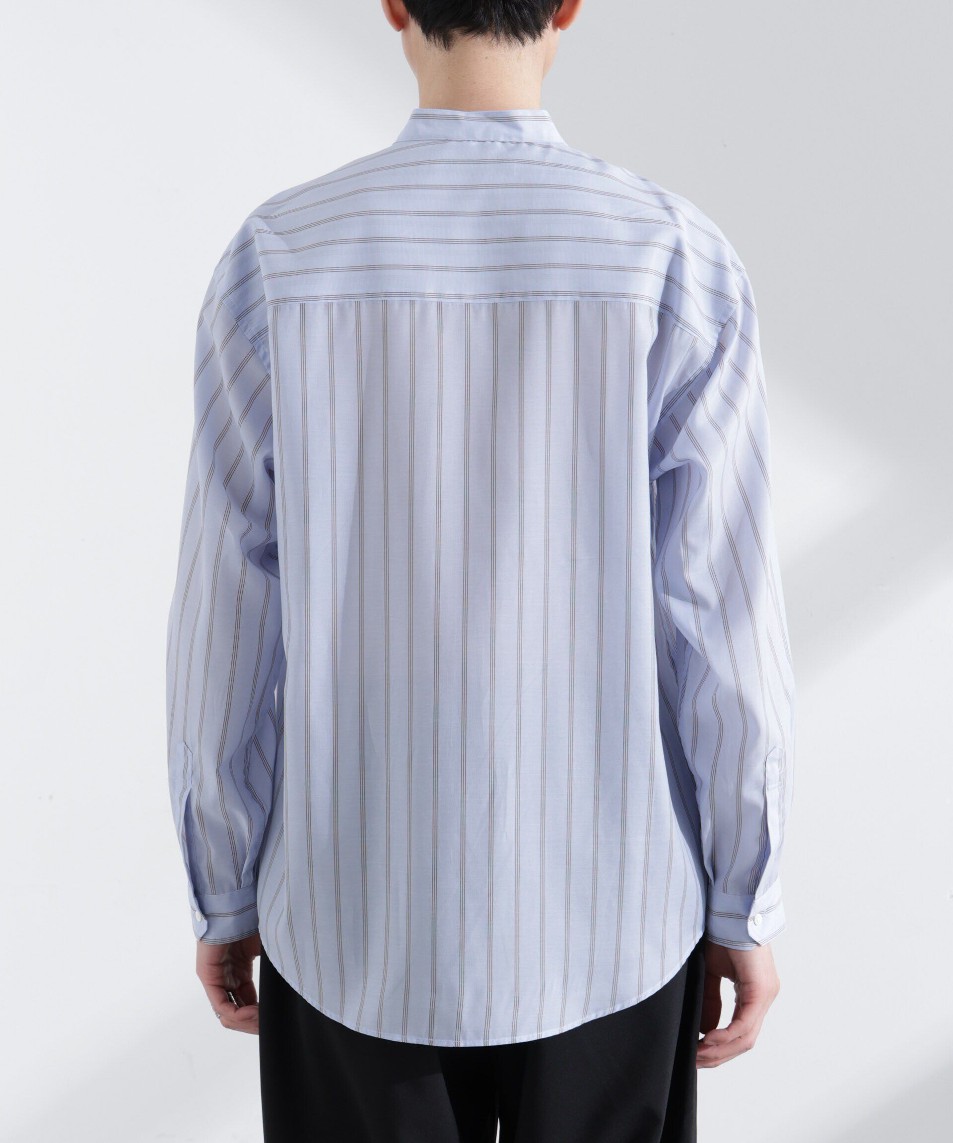 nano･universe「「大人のワイドシャツ」バンドカラー　ストライプ 長袖」|シャツ・ブラウス|