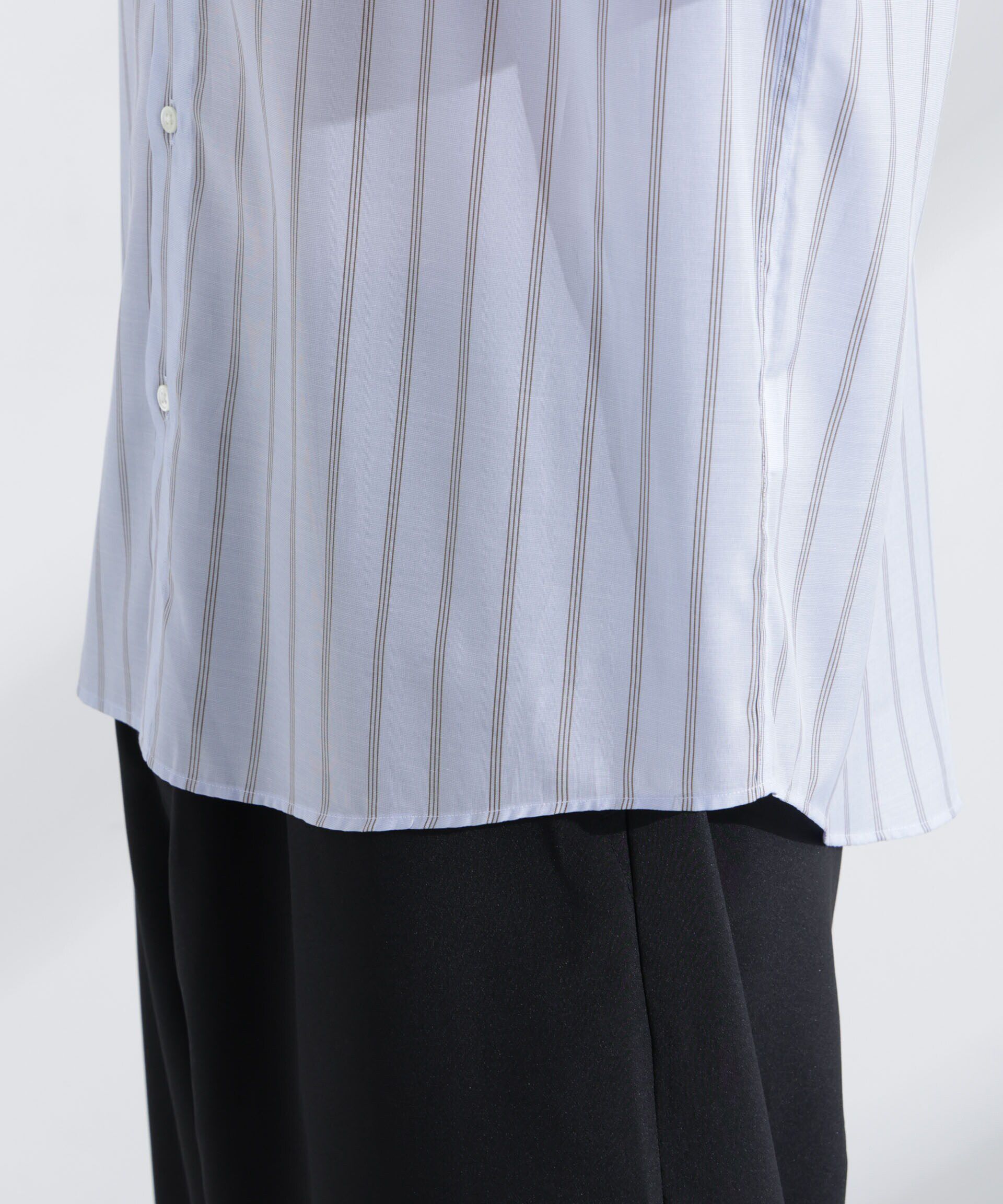 nano･universe「「大人のワイドシャツ」バンドカラー　ストライプ 長袖」|シャツ・ブラウス|