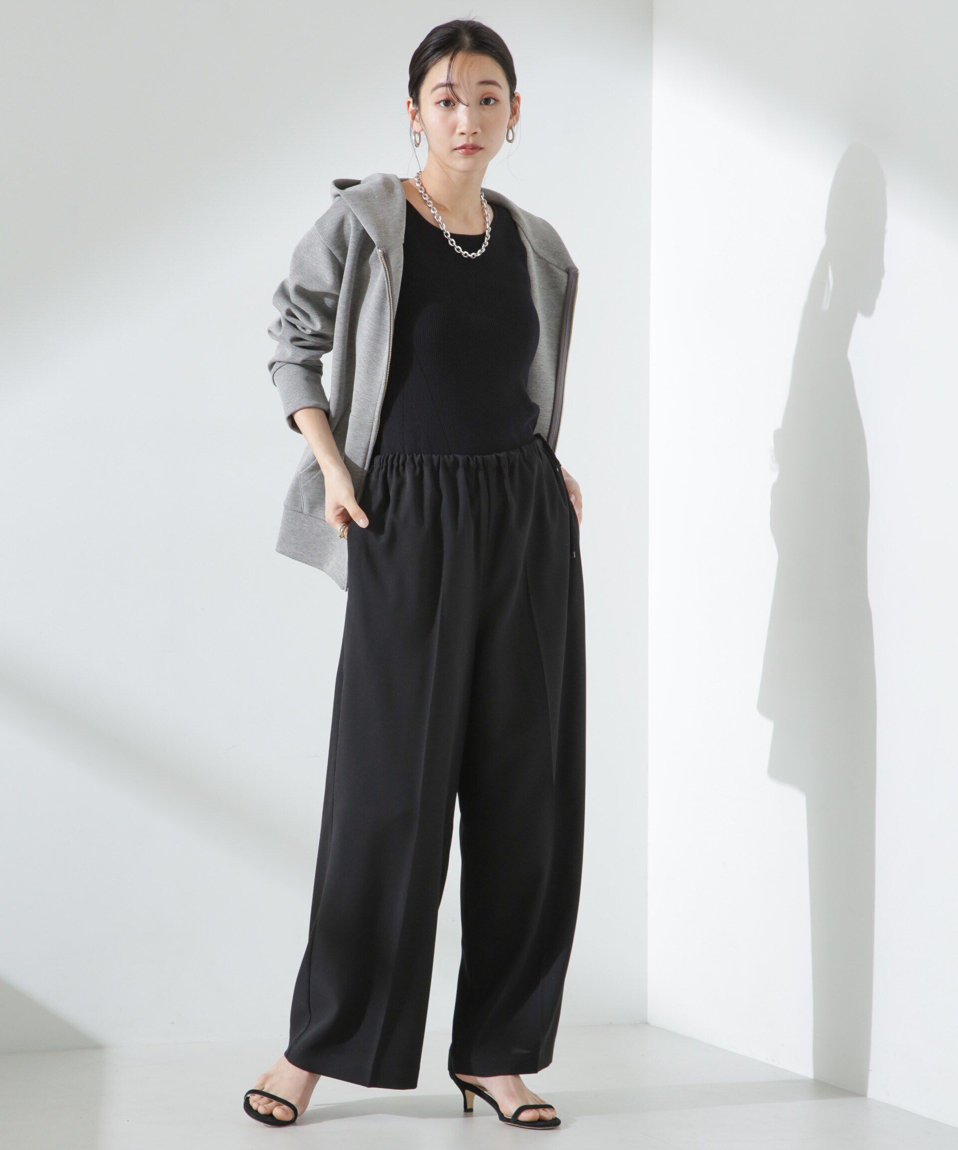 nano･universe「サイドリボンイージーワイドパンツ」|チノ|