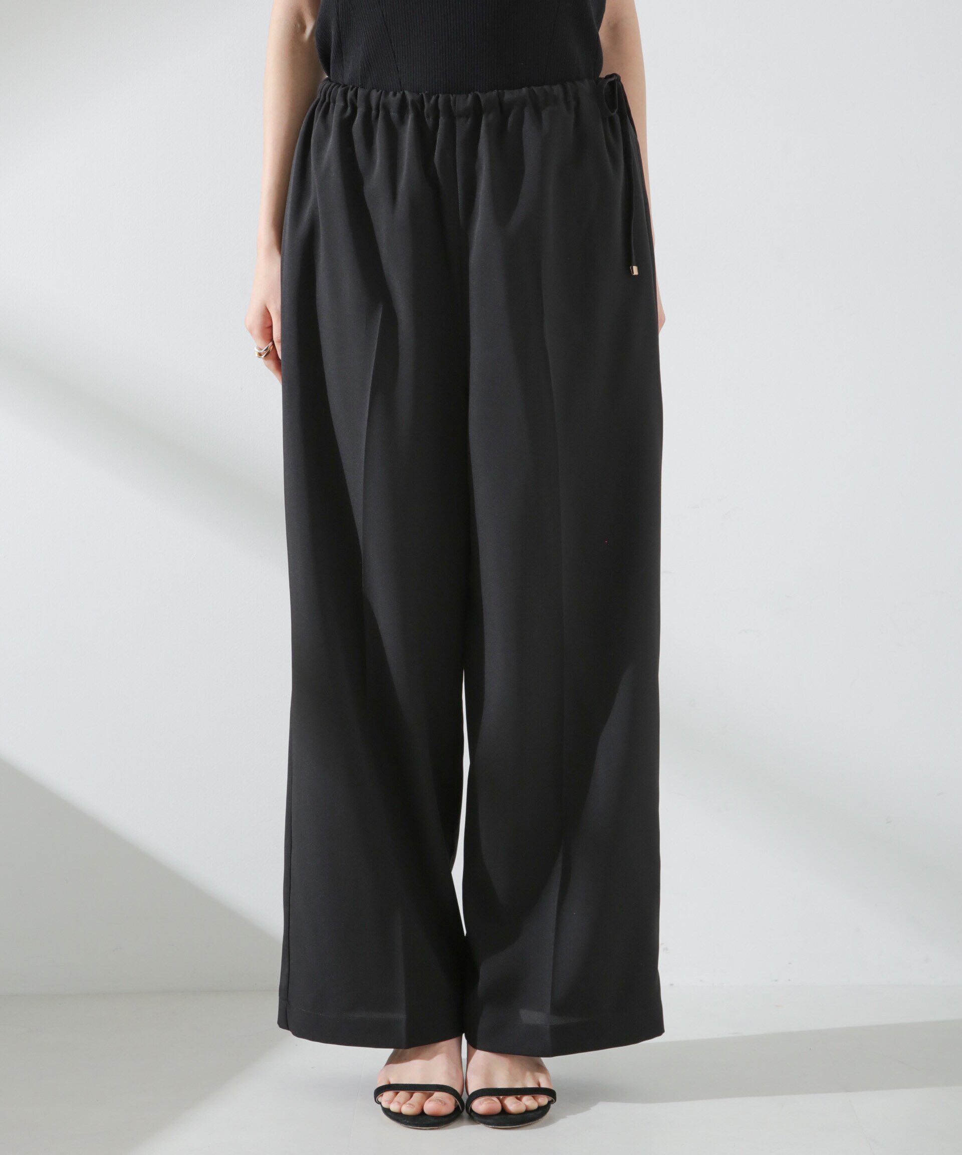 nano･universe「サイドリボンイージーワイドパンツ」|チノ|