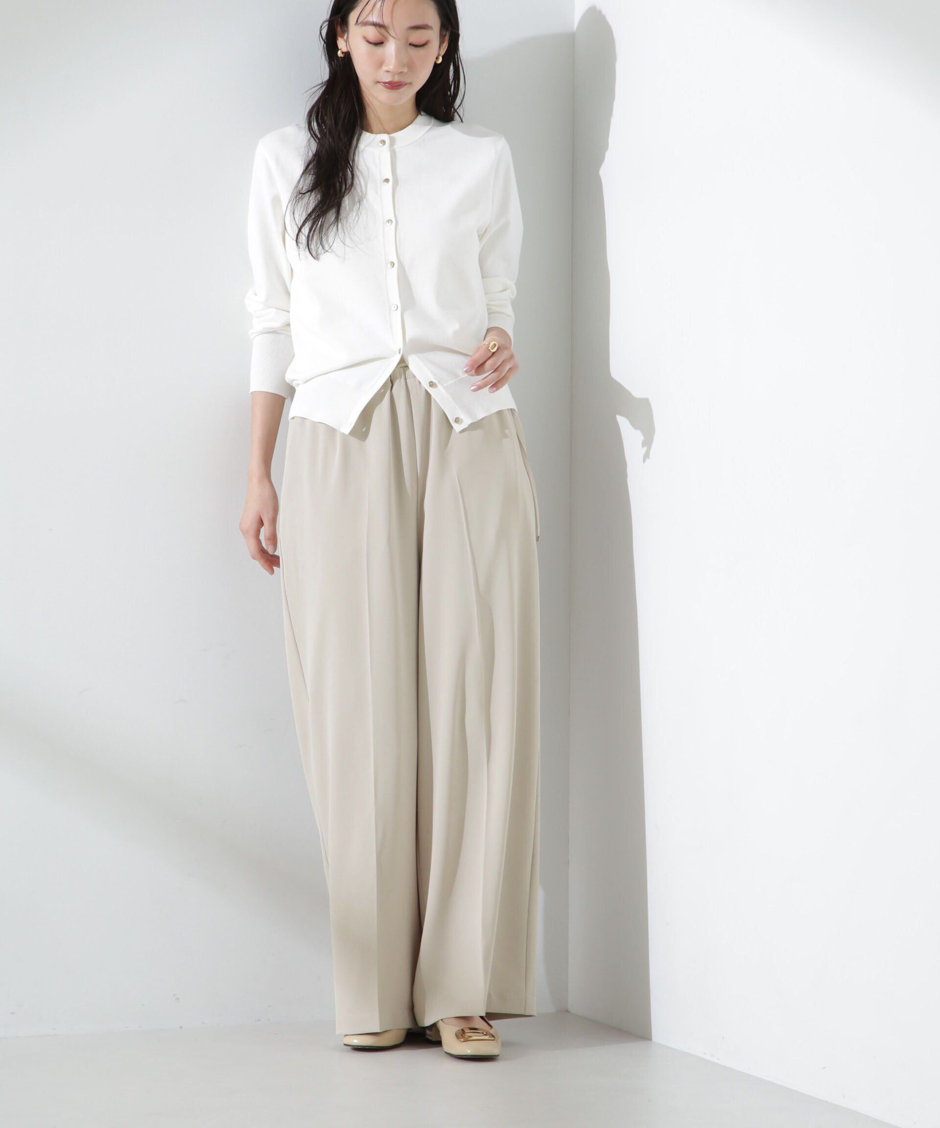 nano･universe「サイドリボンイージーワイドパンツ」|チノ|