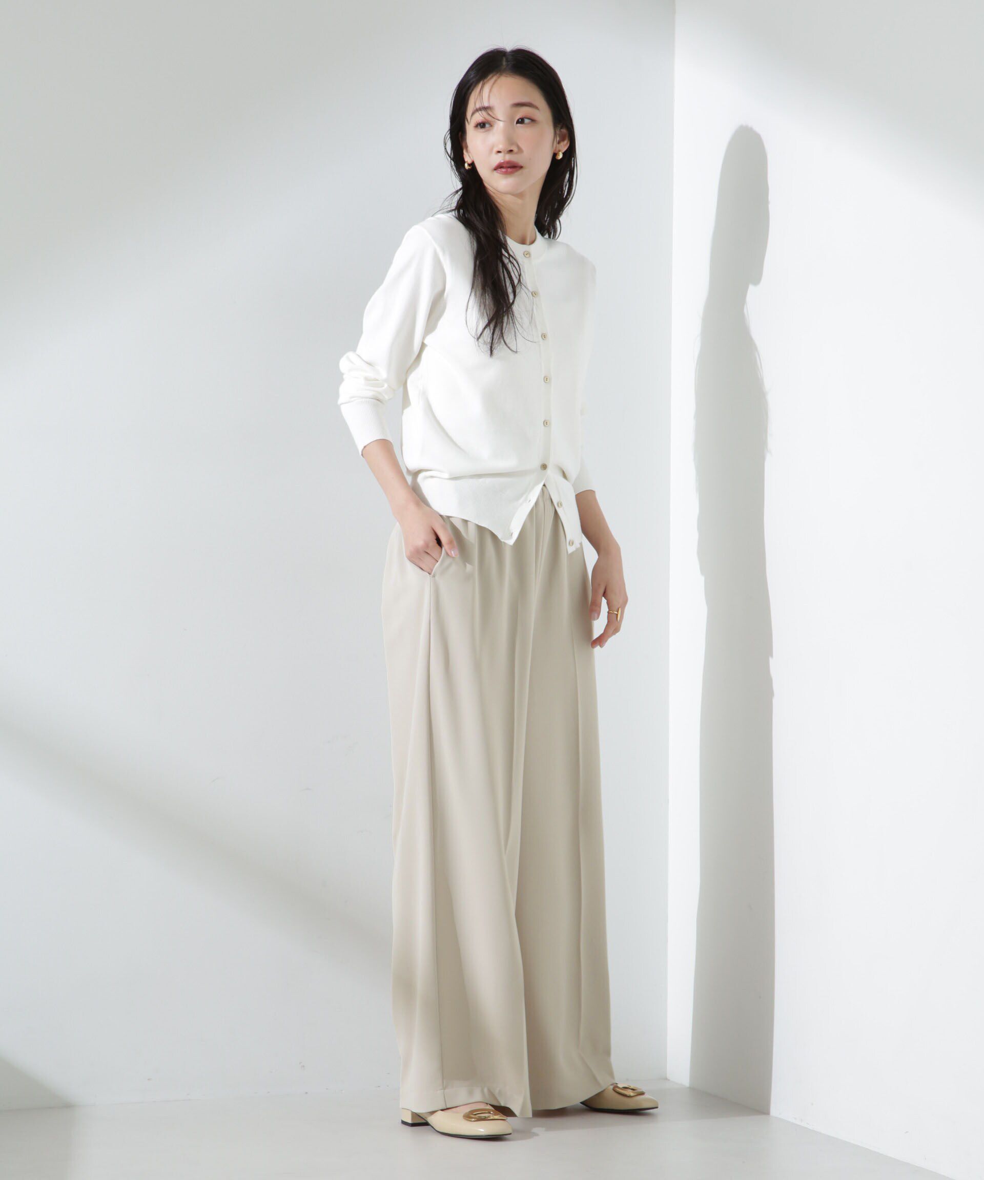 nano･universe「サイドリボンイージーワイドパンツ」|チノ|