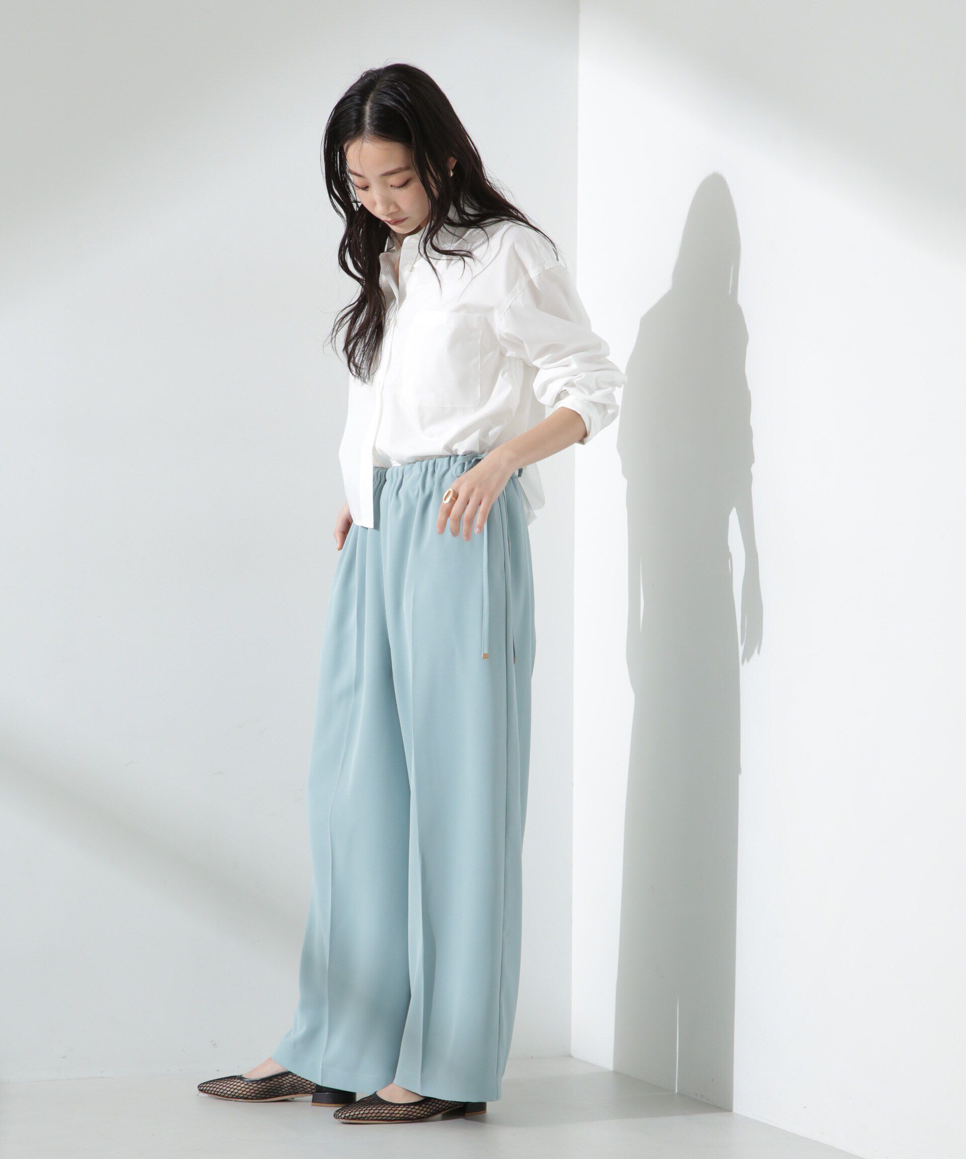 nano･universe「サイドリボンイージーワイドパンツ」|チノ|