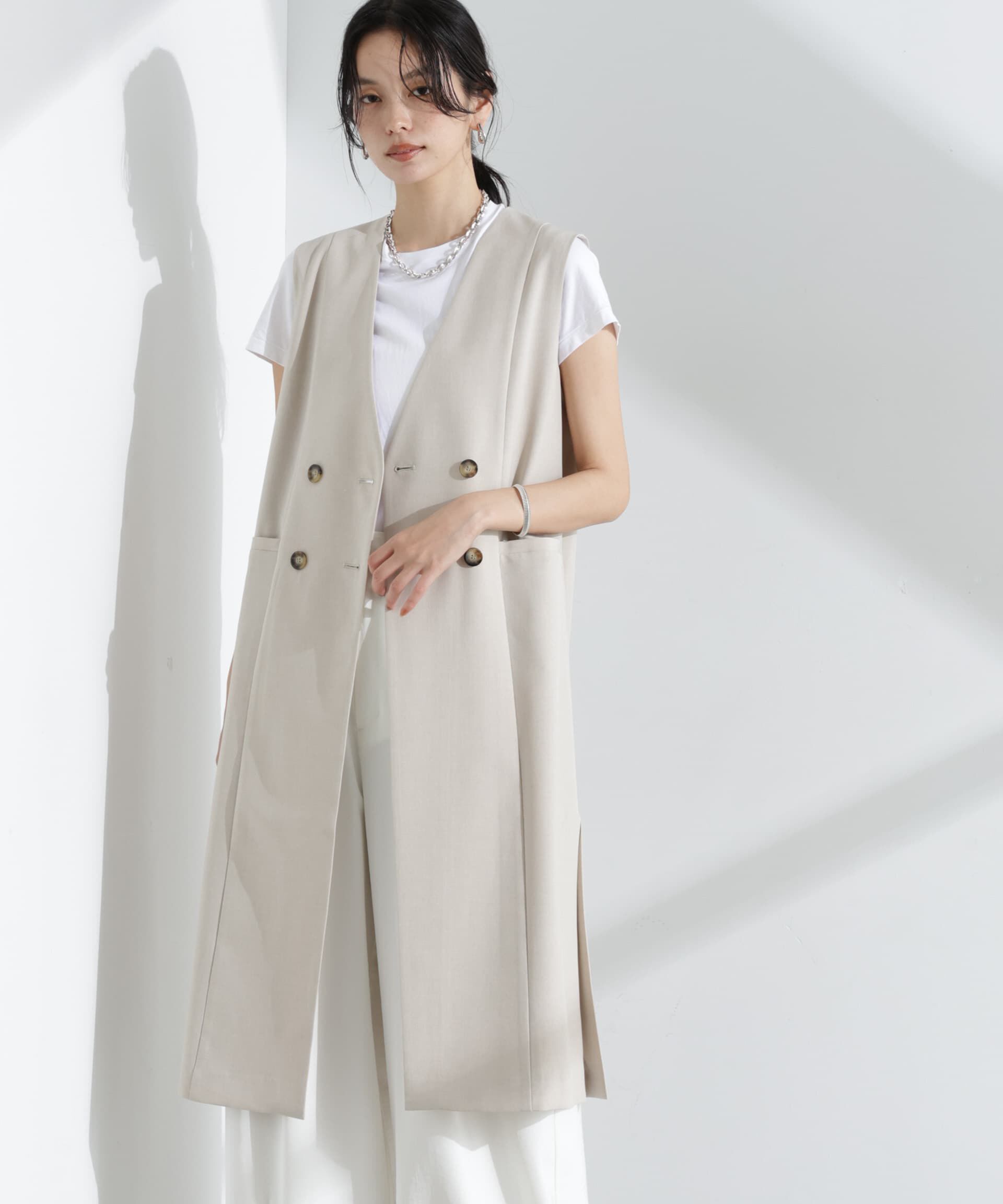 nano･universe「ライトファンクション ロングダブルジレ(セットアップ可)」|テーラードジャケット|