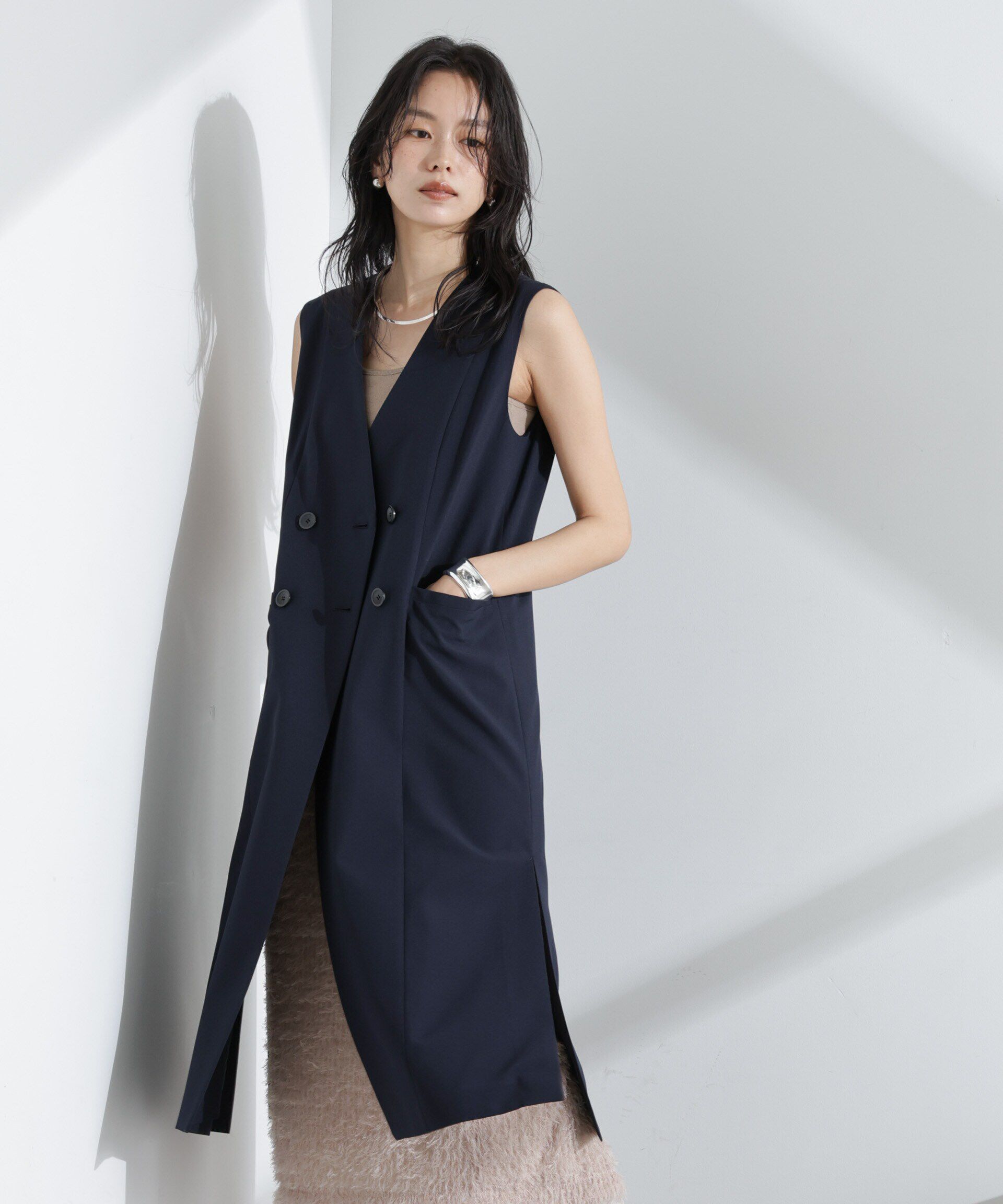 nano･universe「ライトファンクション ロングダブルジレ(セットアップ可)」|テーラードジャケット|