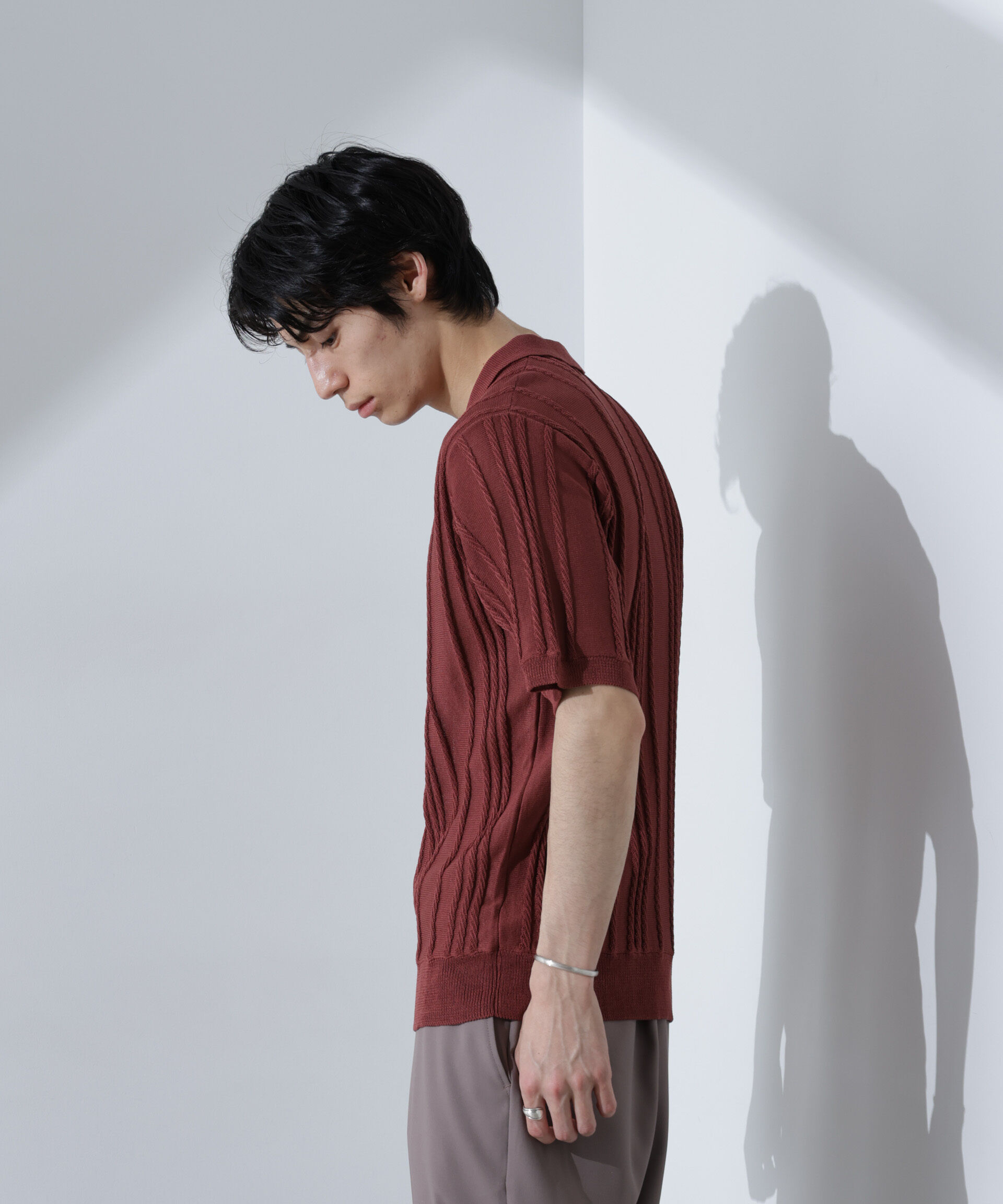 nano･universe「ストライプニットポロ 半袖」|ニット・セーター|