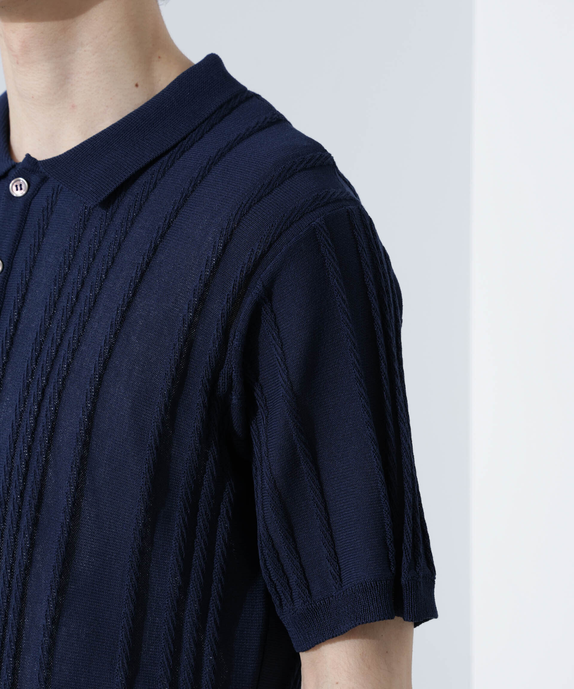 nano･universe「ストライプニットポロ 半袖」|ニット・セーター|