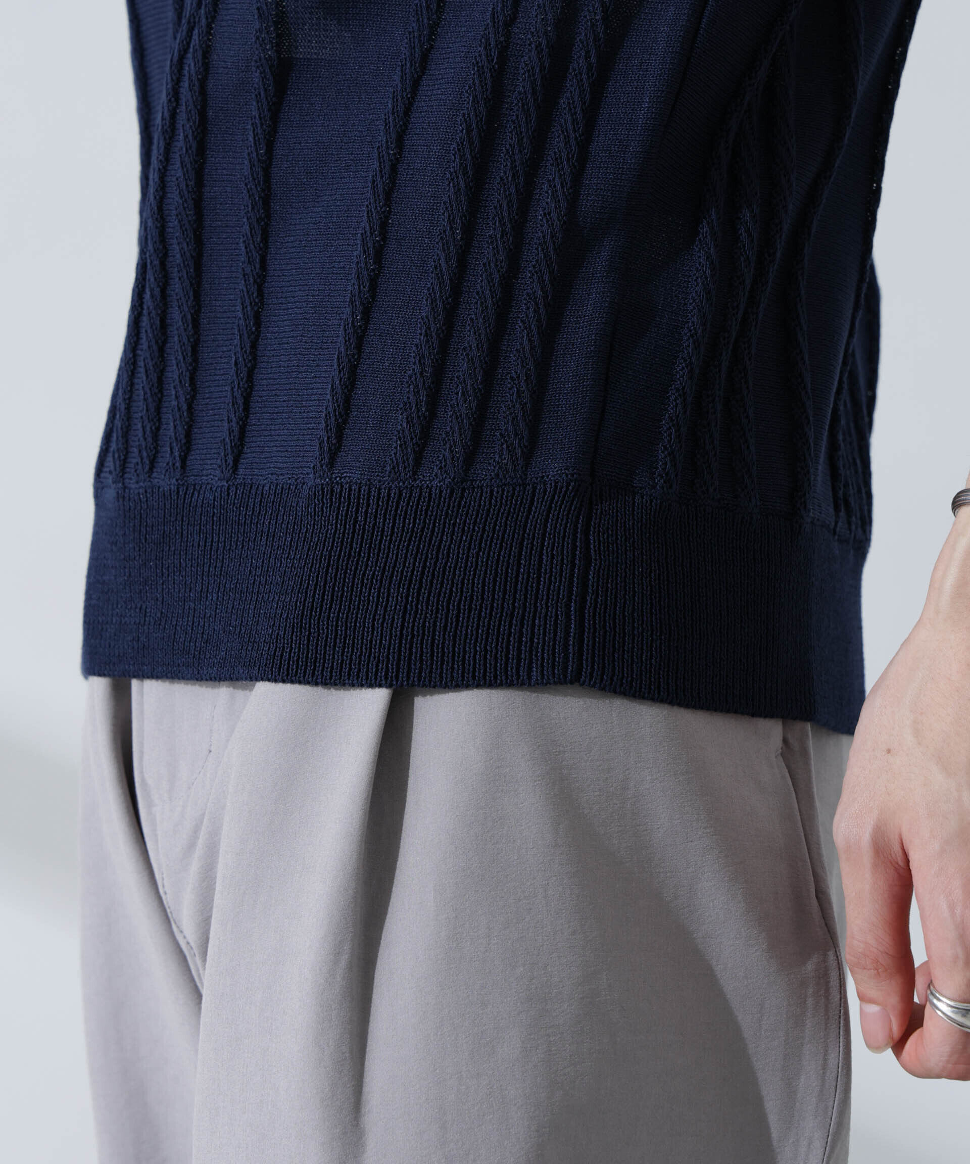 nano･universe「ストライプニットポロ 半袖」|ニット・セーター|