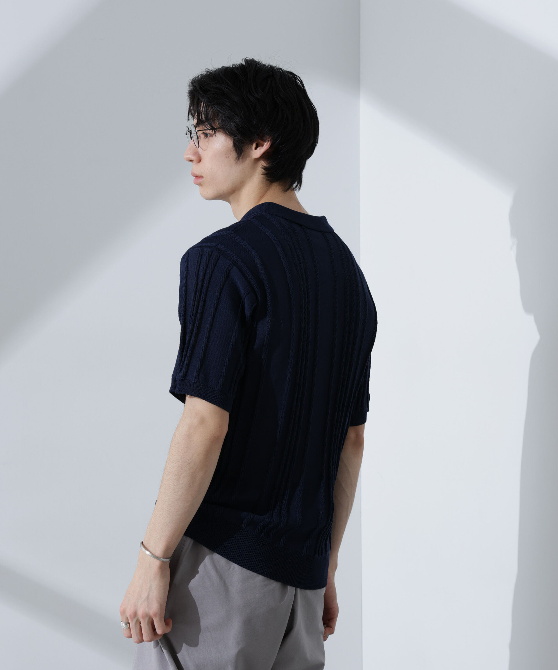 nano･universe「ストライプニットポロ 半袖」|ニット・セーター|