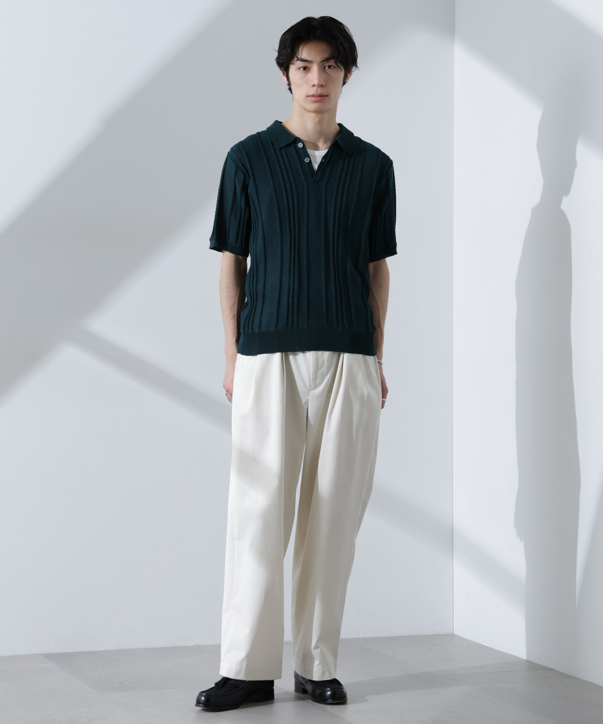 nano･universe「ストライプニットポロ 半袖」|ニット・セーター|