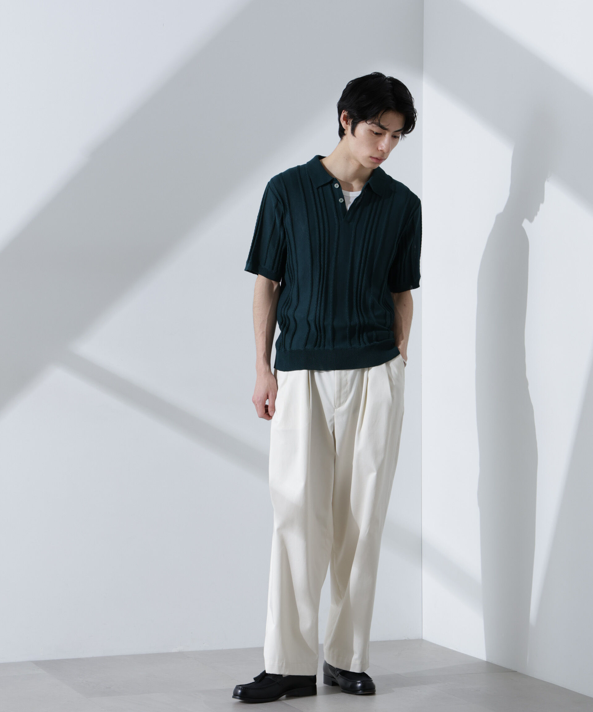 nano･universe「ストライプニットポロ 半袖」|ニット・セーター|