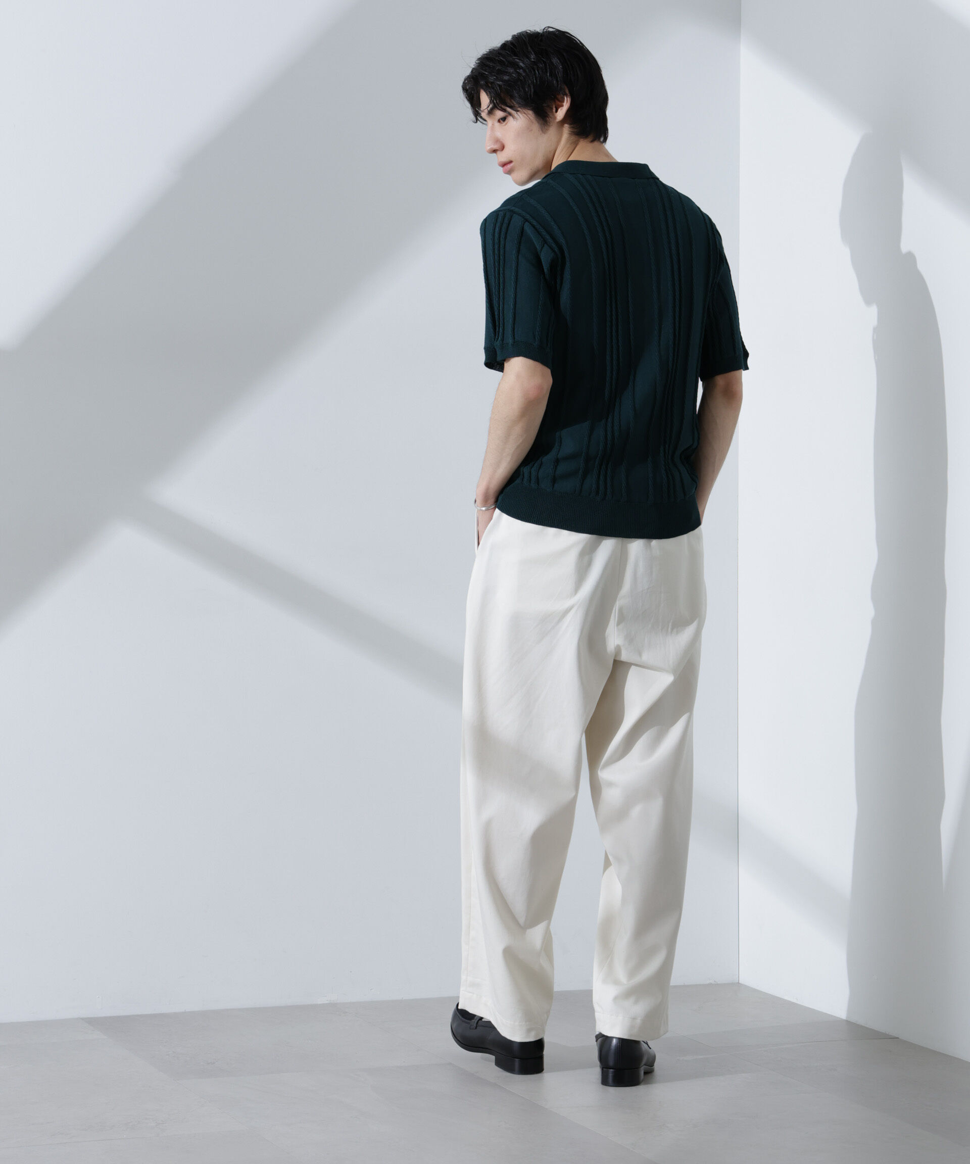 nano･universe「ストライプニットポロ 半袖」|ニット・セーター|