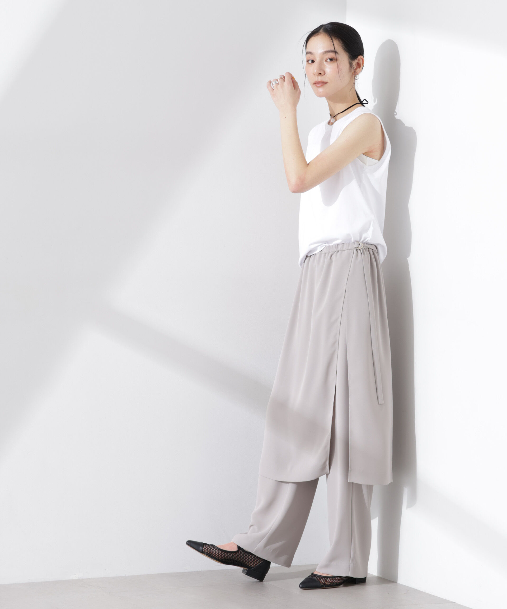 nano･universe「ラップスカート付きツイルパンツ」|チノ|