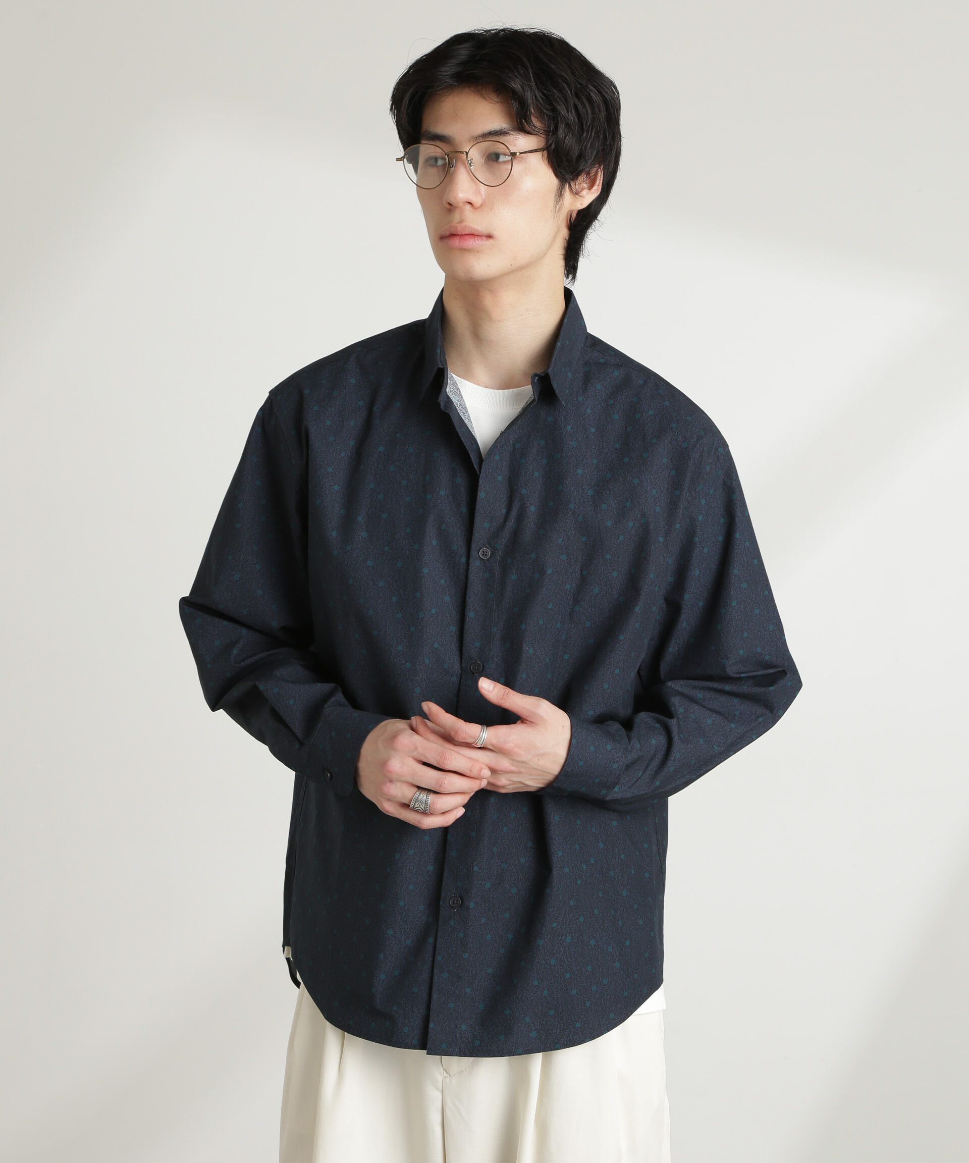 nano･universe「オリジナルパターンフラワープリントシャツ 長袖」|シャツ・ブラウス|