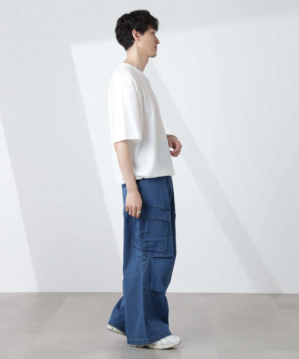 nano･universe「ビッグポケットデニムワイドカーゴパンツ」|チノ|