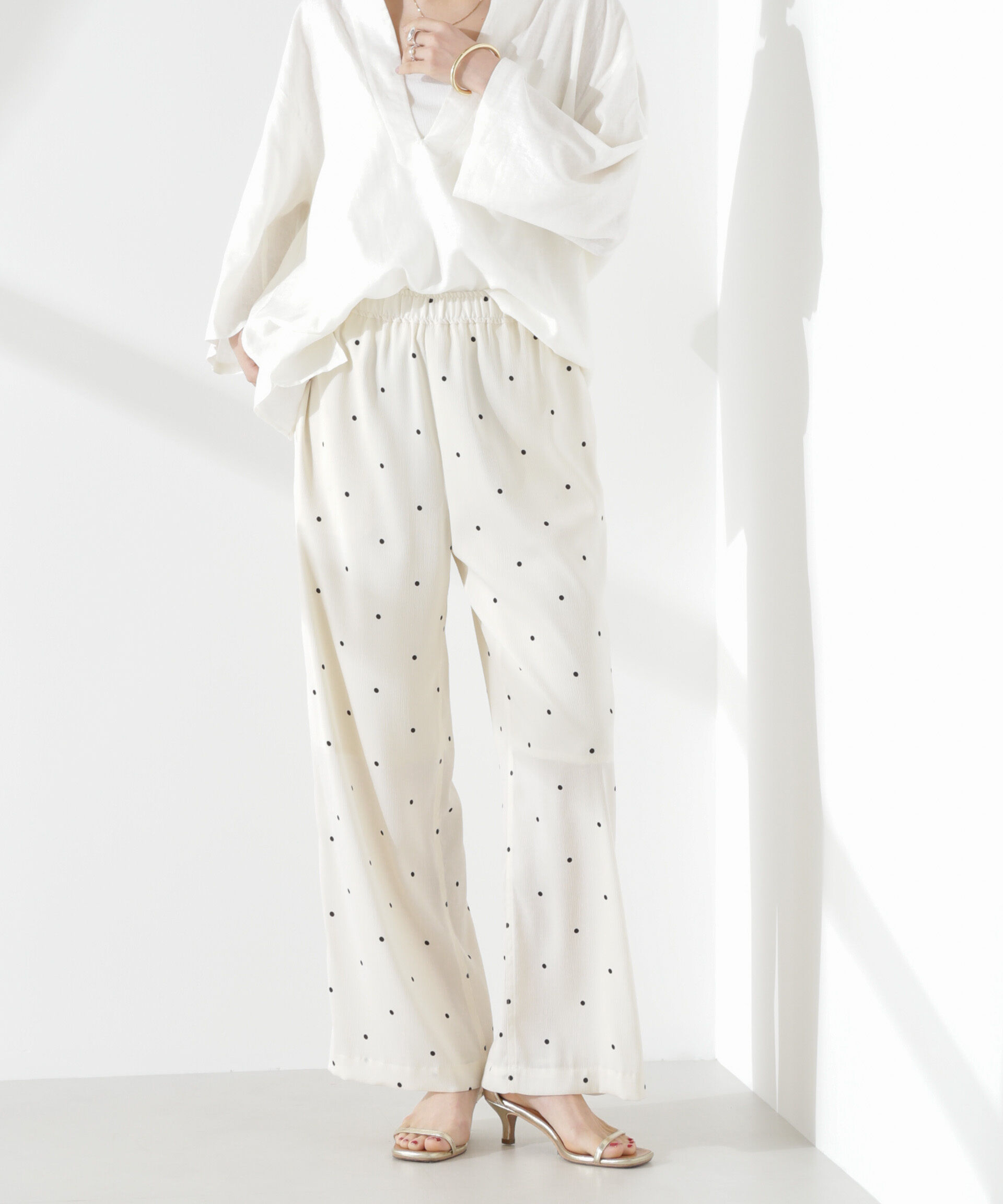 nano･universe「ドットリラクシーワイドパンツ(セットアップ可)」|チノ|