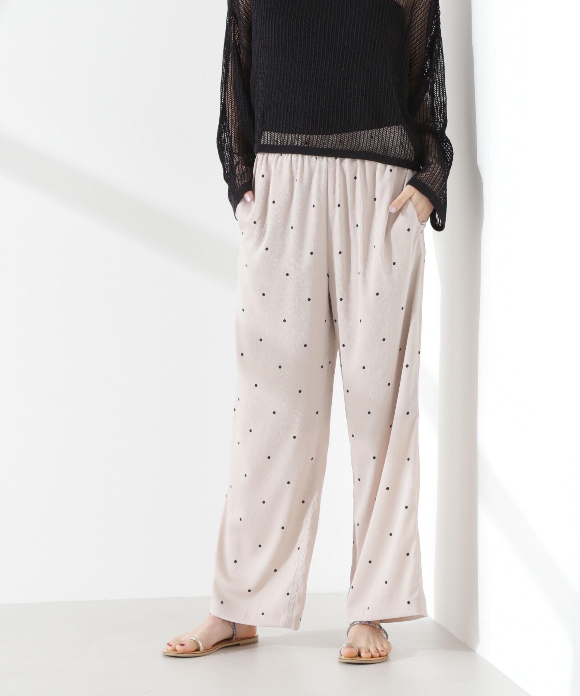 nano･universe「ドットリラクシーワイドパンツ(セットアップ可)」|チノ|ベージュ