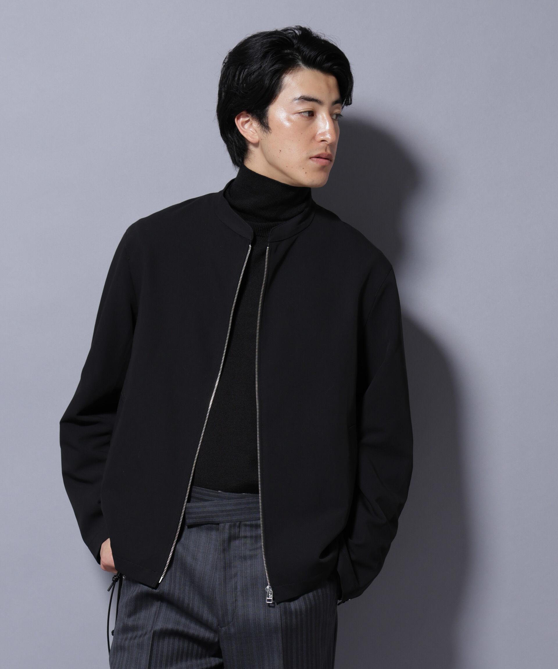 nano･universe「TR シングルライダースブルゾン」|ブルゾン・スタジャン|ブラック