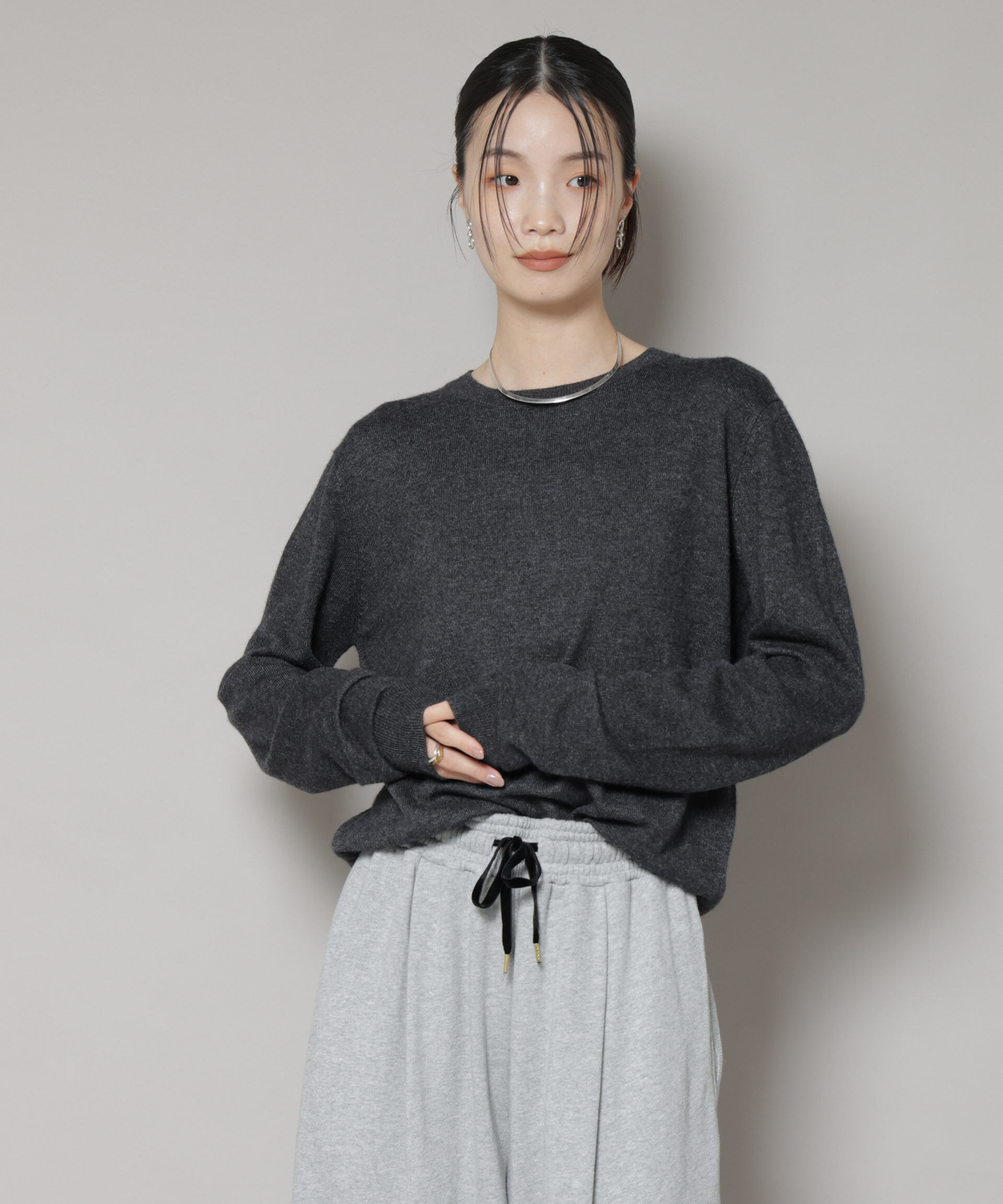 nano･universe「クルーネックカシミヤ混ニットプルオーバー」|ニット・セーター|チャコール3