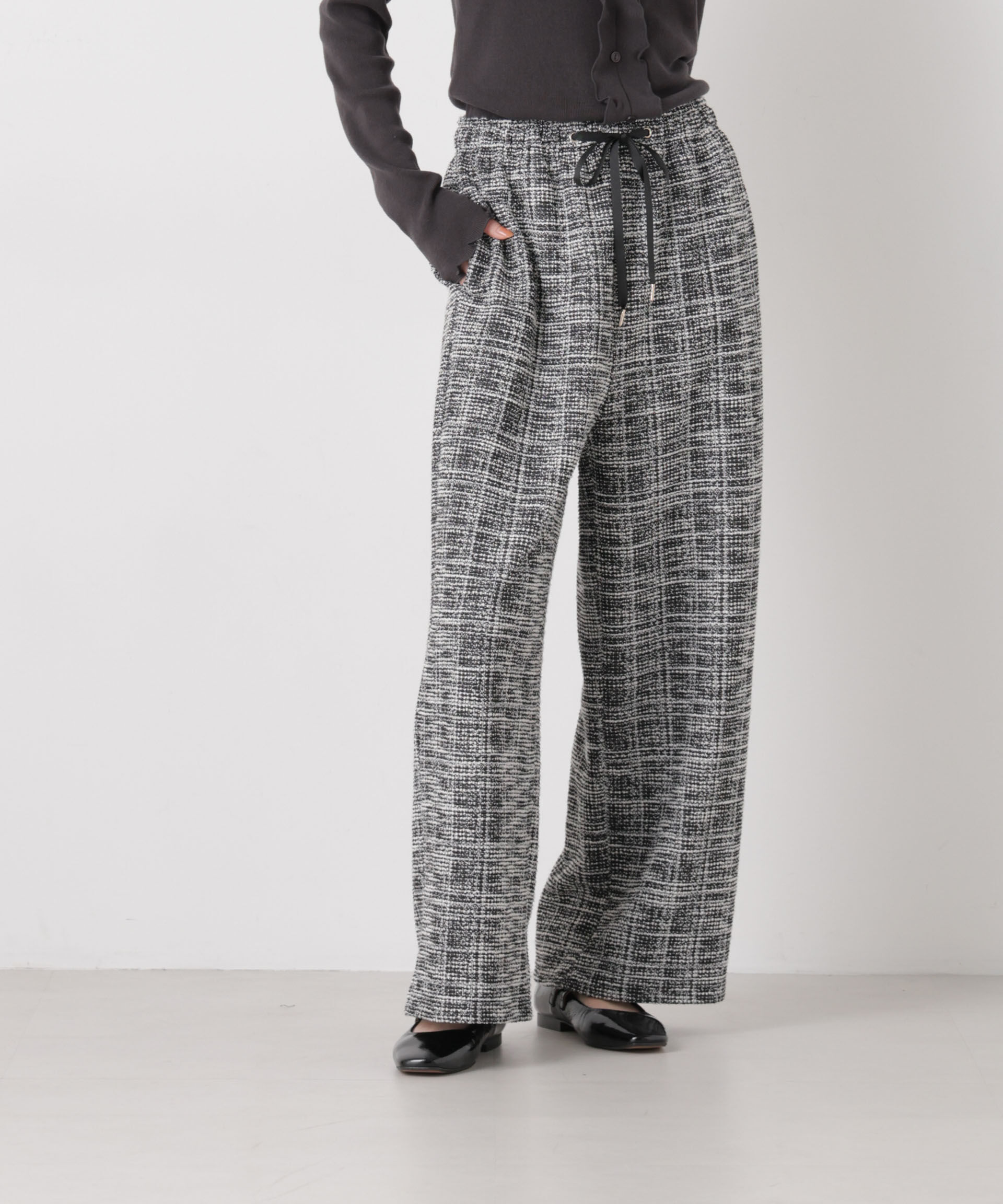 nano･universe「カットツイードドロストワイドパンツ(セットアップ可)」|チノ|