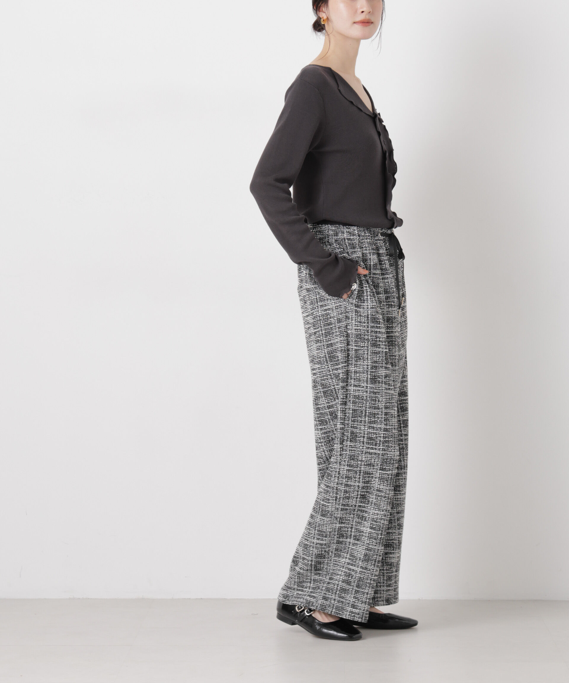 nano･universe「カットツイードドロストワイドパンツ(セットアップ可)」|チノ|