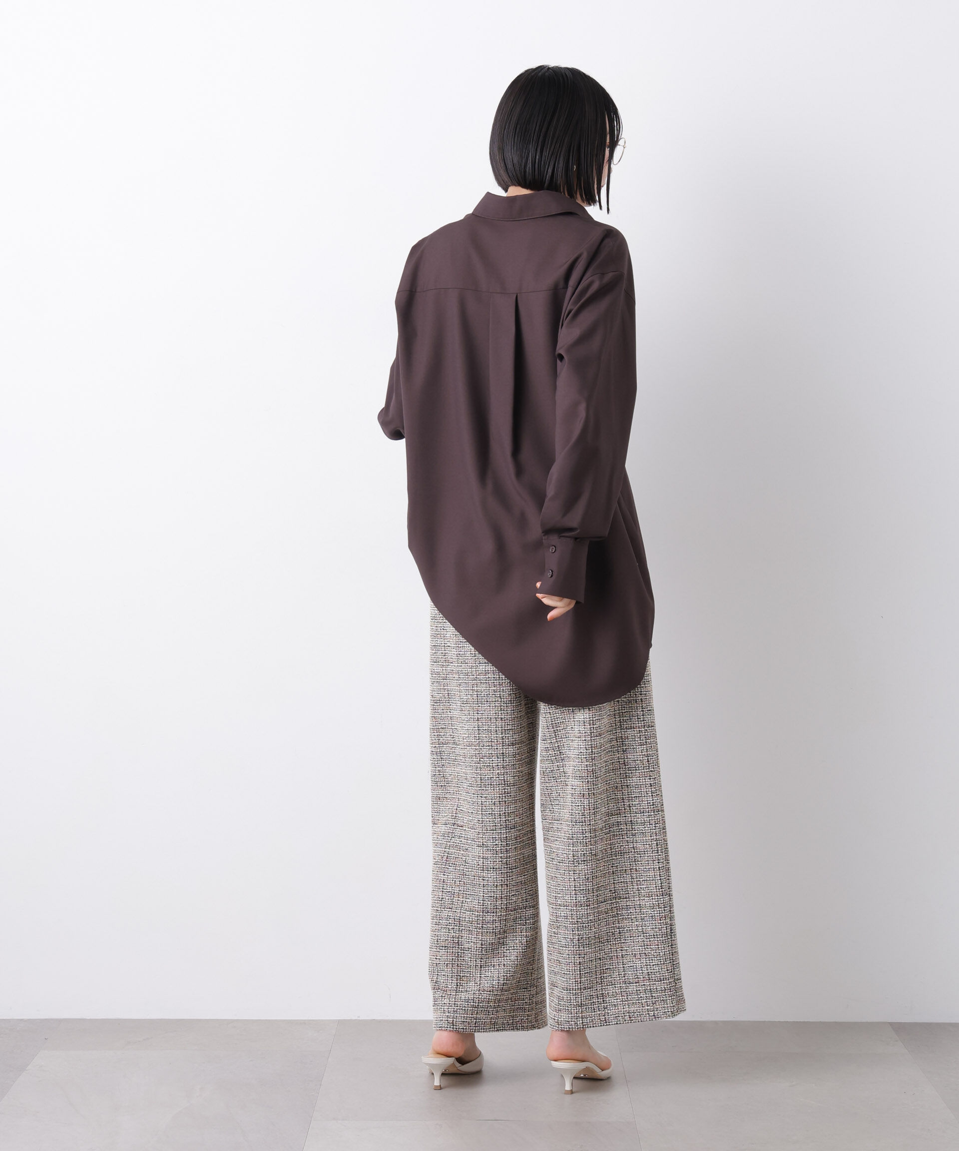 nano･universe「カットツイードドロストワイドパンツ(セットアップ可)」|チノ|