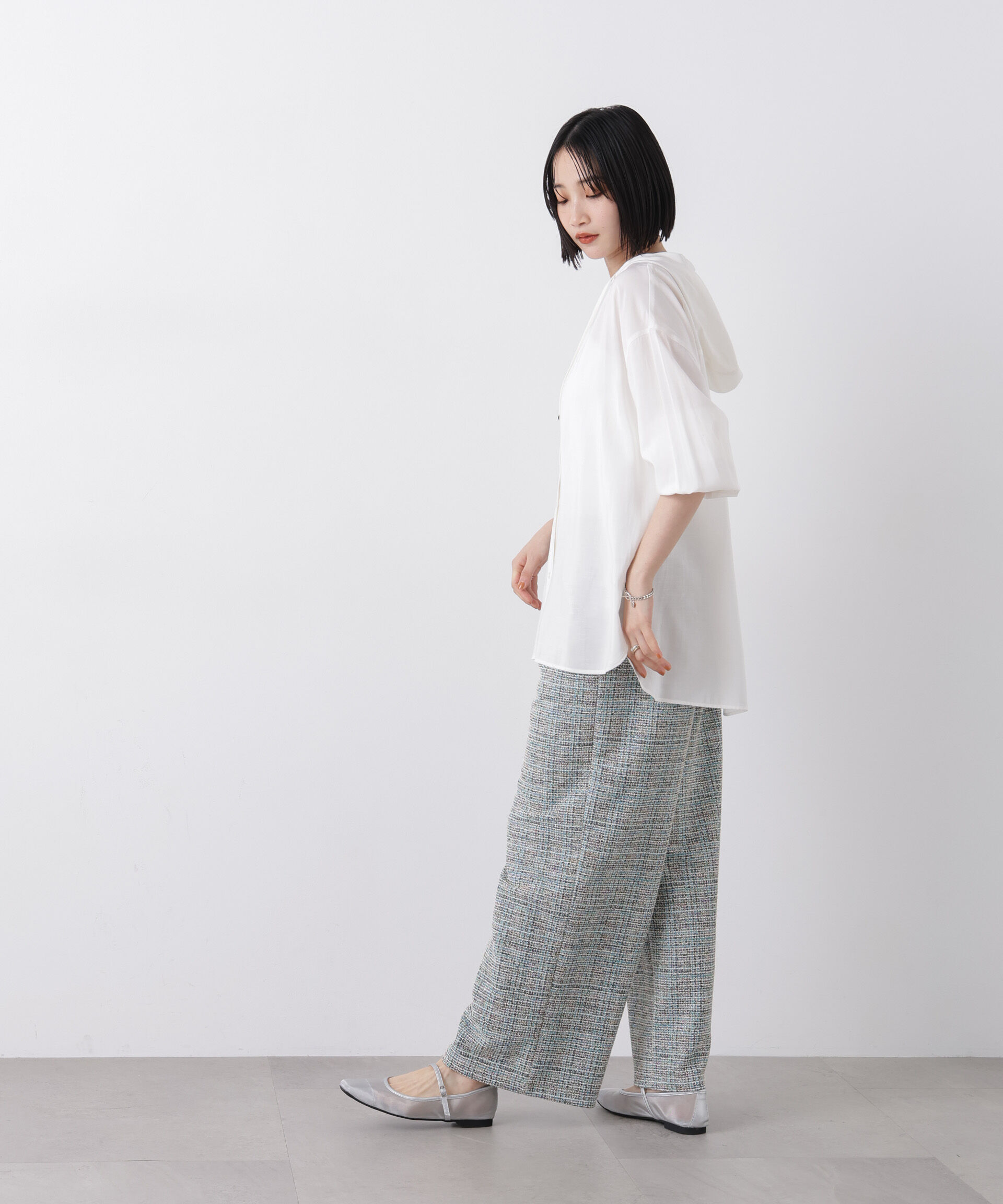nano･universe「カットツイードドロストワイドパンツ(セットアップ可)」|チノ|