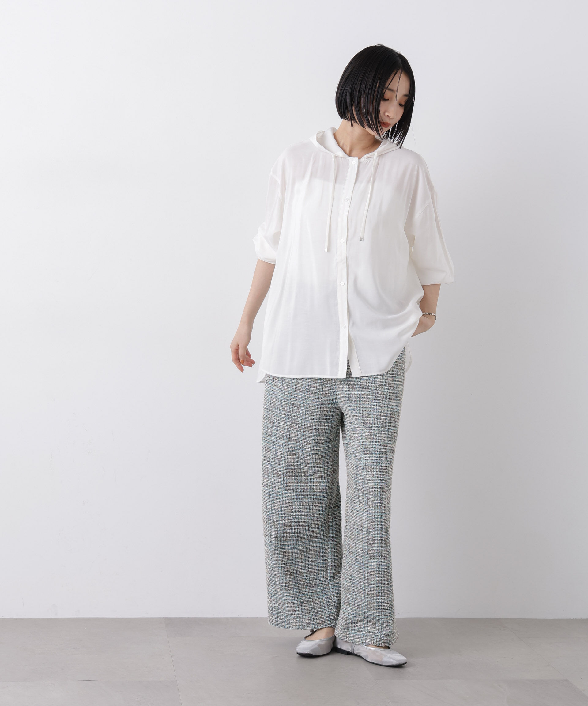 nano･universe「カットツイードドロストワイドパンツ(セットアップ可)」|チノ|