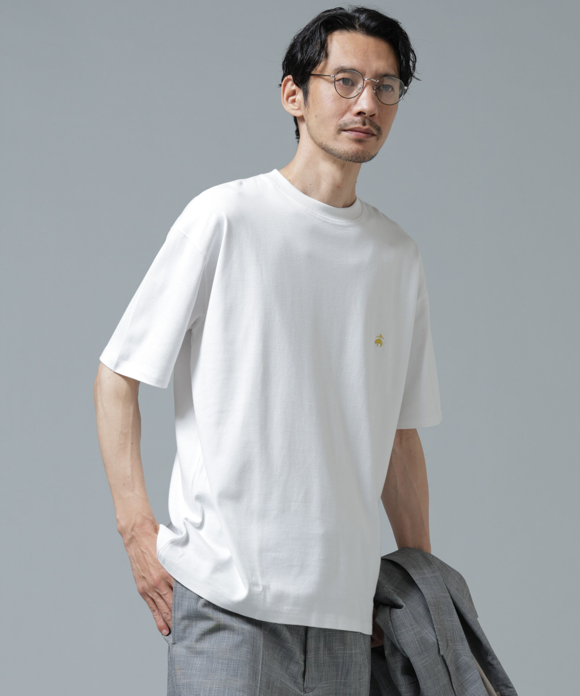 nano･universe「「Brooks Brothers別注」Anti Soaked(R) 汗染み防止 クルーネック ビッグシルエットTシャツ」|Tシャツ・カットソー|ホワイト