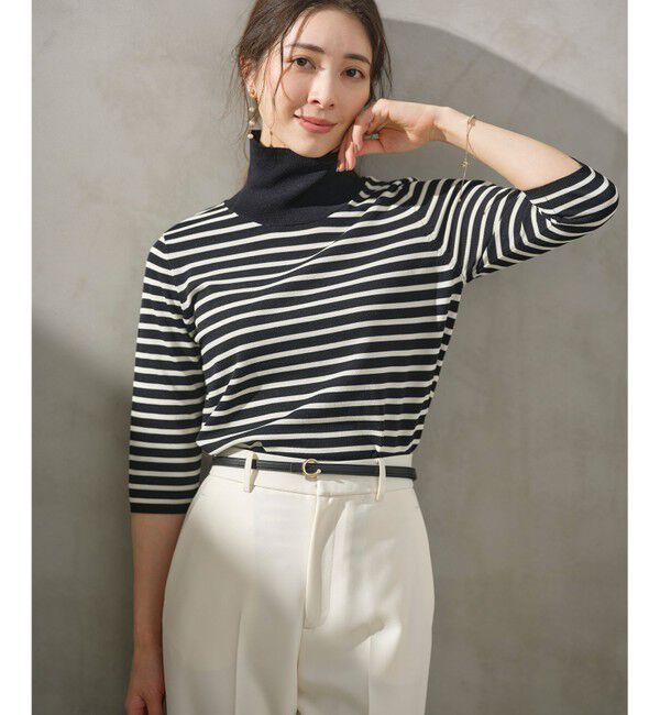 組曲「【6色展開・UVケア】モダンタートルニット」|ニット・セーター|ボーダー系1