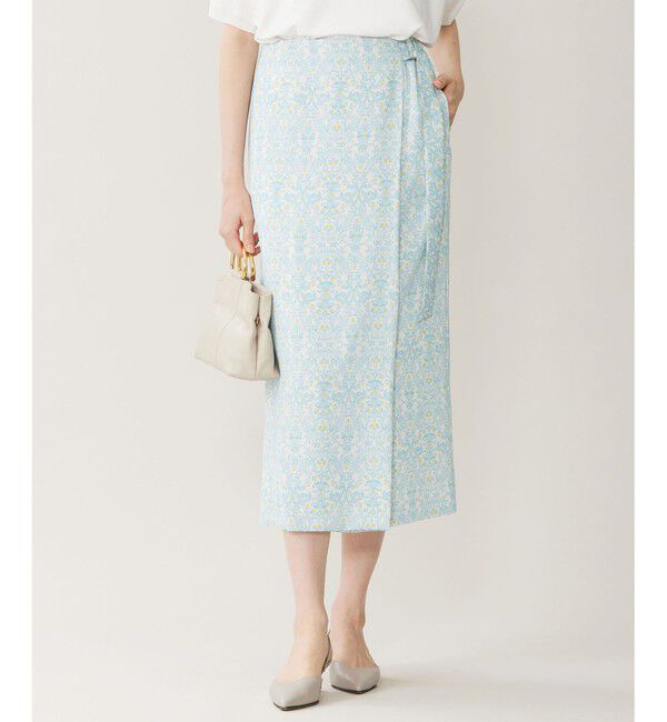 自由区「【洗える】ダマスクフローラルプリント スカート」|スカート|ライトブルー