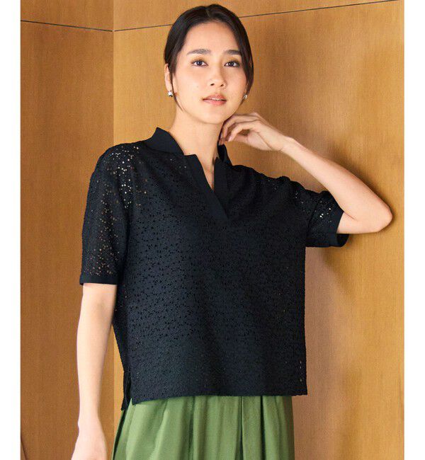 自由区「【カタログ掲載】ラッセルレースジャージー トップス」|Tシャツ・カットソー|ブラック