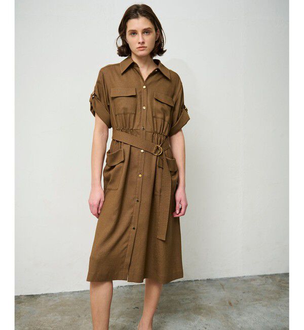 Grace Class「リネンタッチサファリドレス」|ワンピース|ブラウン