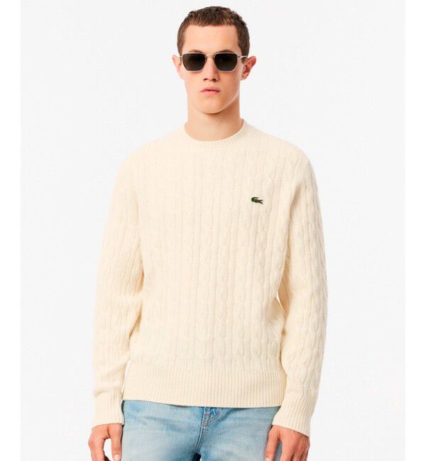 LACOSTE「ミドルゲージ ウールケーブルニット」|ニット・セーター|オフホワイト