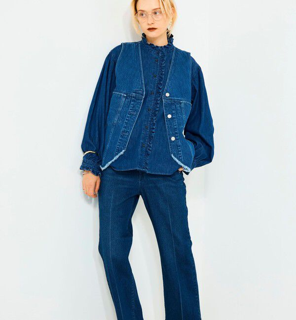 Rie Miller「【RM denim】Vネックデニムベスト」|ベスト・ジレ|