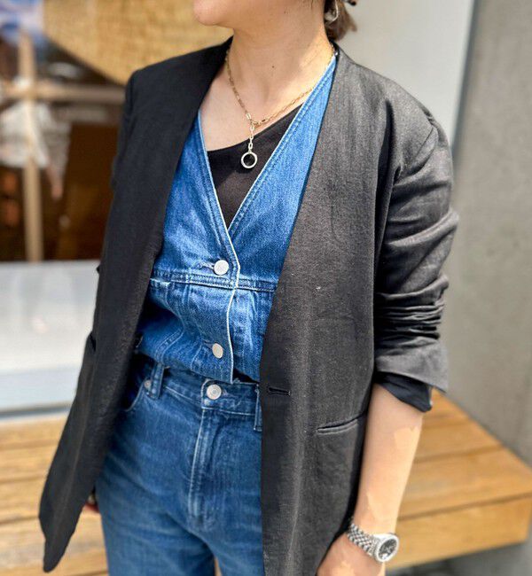 Rie Miller「【RM denim】Vネックデニムベスト」|ベスト・ジレ|