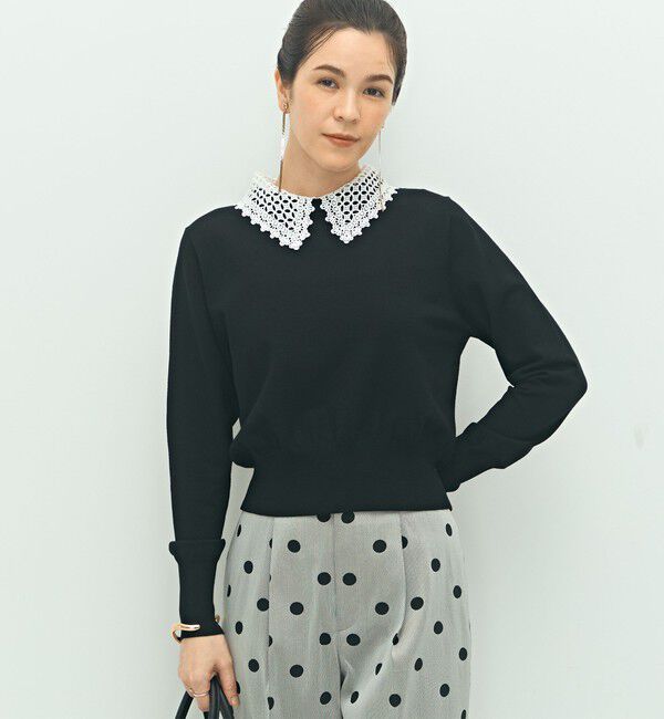 NOLLEY'S「《手洗い可能》襟レース2WAYプルオーバーニット」|ニット・セーター|