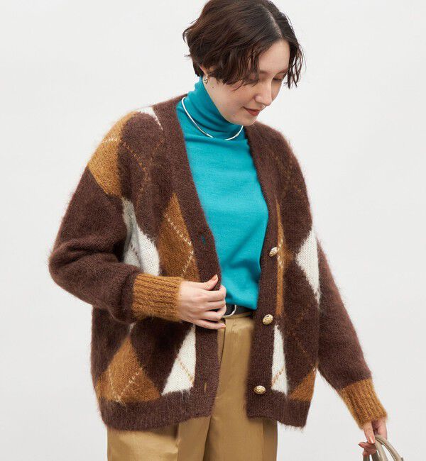 Laraaji「モヘアインターシャアーガイルVネックカーディガン」|カーディガン|