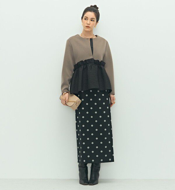 NOLLEY'S「《セットアップ対応》ウォッシャブルエアボールジャガードペプラムブルゾン」|ブルゾン・スタジャン|