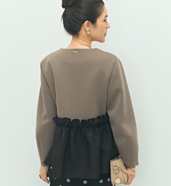 NOLLEY'S「《セットアップ対応》ウォッシャブルエアボールジャガードペプラムブルゾン」|ブルゾン・スタジャン|