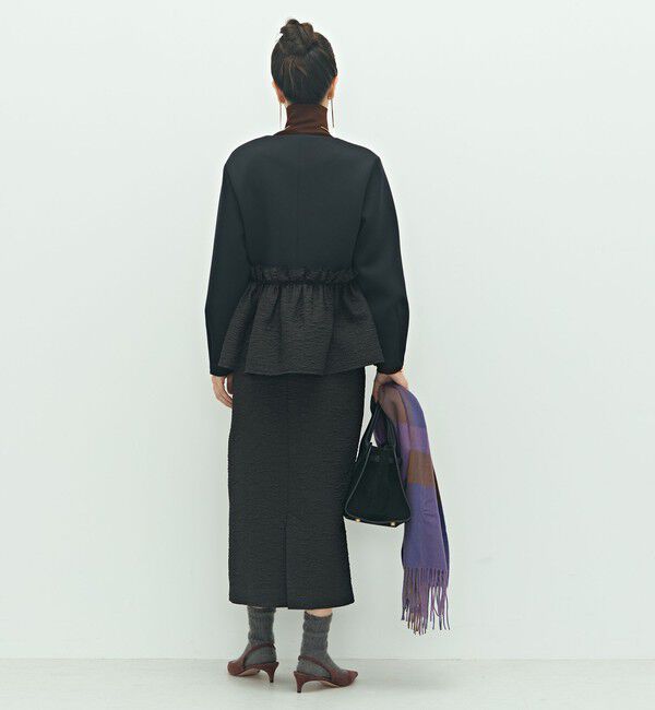 NOLLEY'S「《セットアップ対応》ウォッシャブルエアボールジャガードペプラムブルゾン」|ブルゾン・スタジャン|