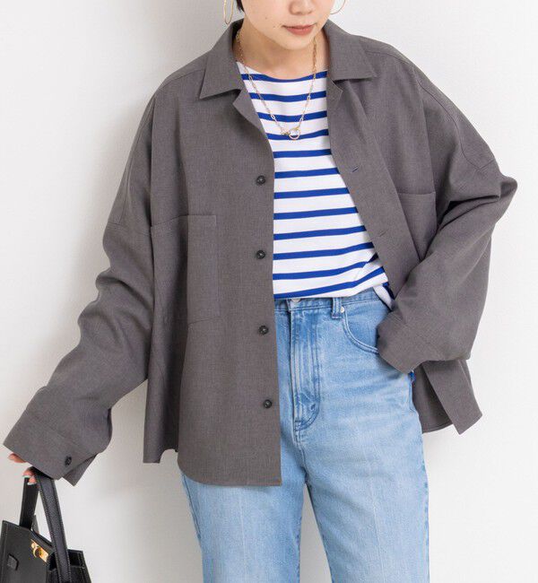 Rie Miller「《セットアップ対応》オープンカラービッグシルエットシャツ」|シャツ・ブラウス|ミディアムグレー