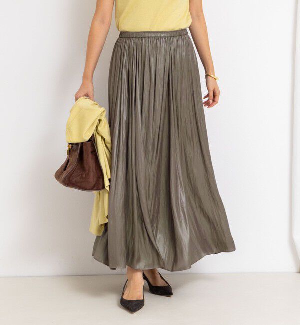 NOLLEY'S sophi「ウォッシャブルレザーサテンギャザースカート」|スカート|カーキ