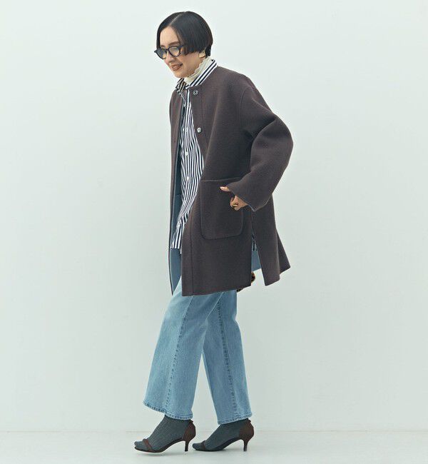 NOLLEY'S「バイカラーリバーコート」|ノーカラーコート|