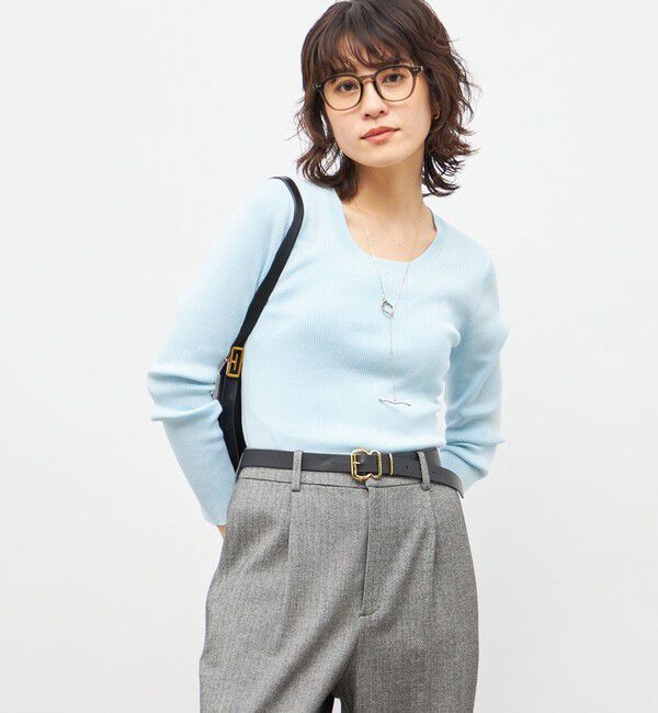 NOLLEY'S sophi「《アンサンブル対応》《手洗い可能》カシミヤ混リブUネックプルオーバー」|ニット・セーター|サックス