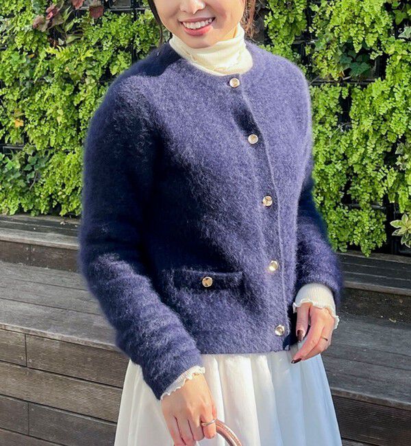 NOLLEY'S「ヘアリークルーネックニットジャケット」|カーディガン|