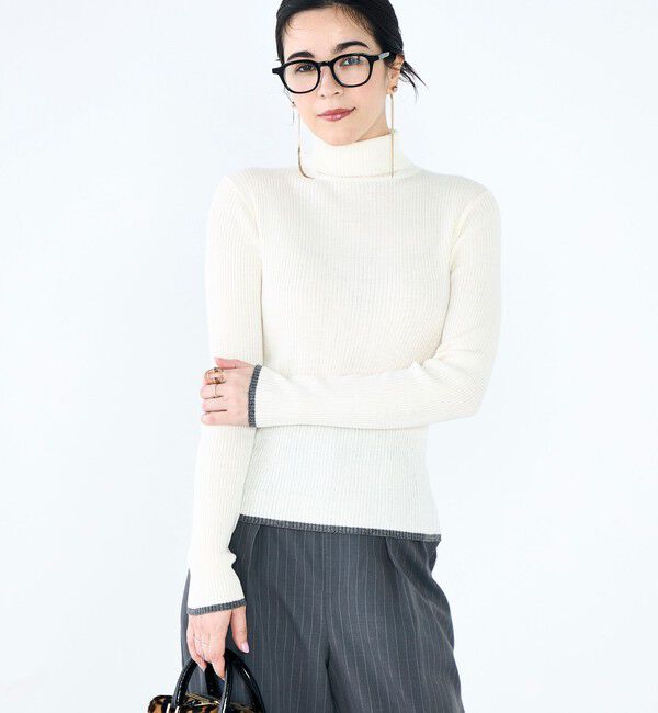 NOLLEY'S「《手洗い可能》3&times;2リブ配色タートルネック」|ニット・セーター|ホワイト系2