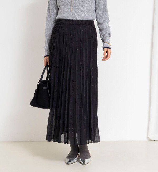 NOLLEY'S「ウォッシャブルラメカットドビープリーツスカート」|スカート|ブラック